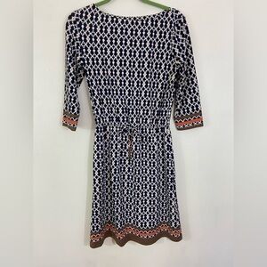 J. McLaughlin Catalina Cloth Dress Tie Waist Boat Neck Geometric Pattern Medium